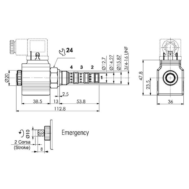 08 4/2-vejs patronventil, TA, 18 Ltr, 24 V DC