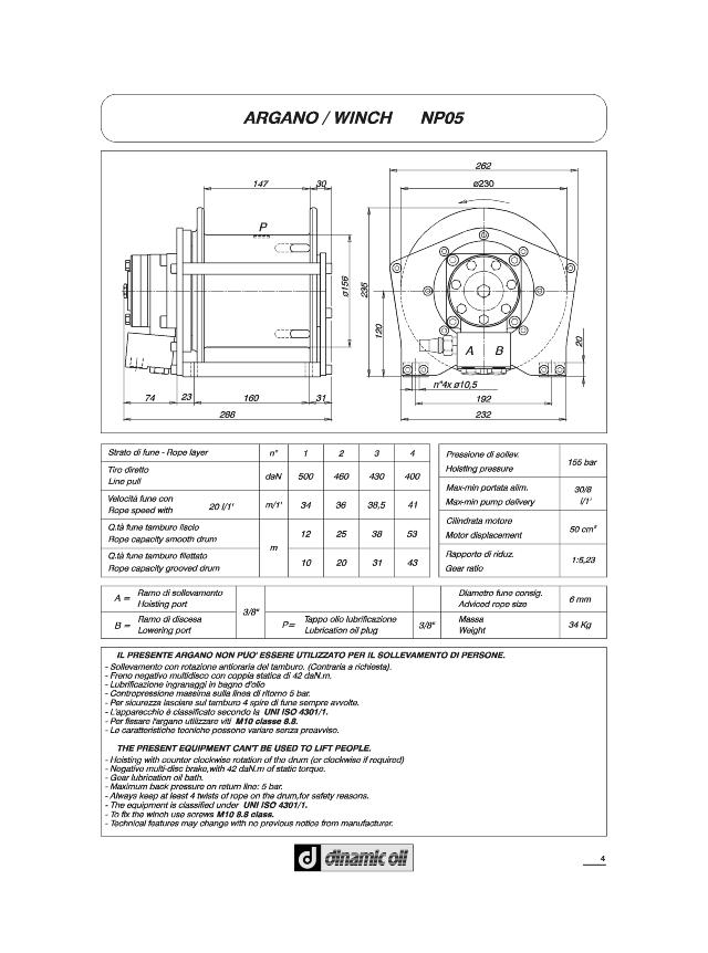 NP05 Winch w/Cable tensioner.