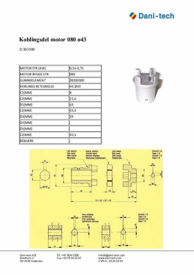 Koblingsdel motor 080 ø43