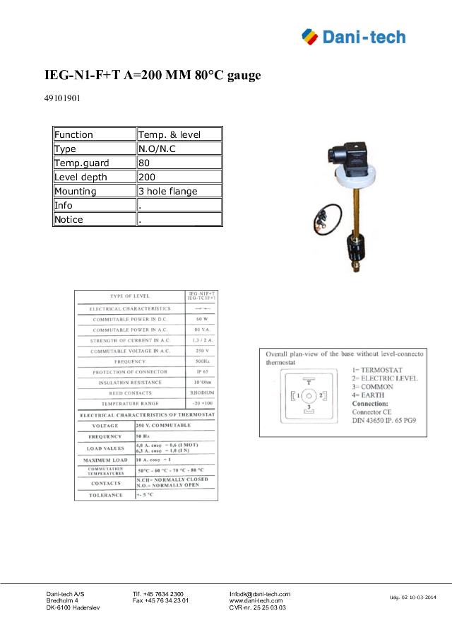 IEG-N1-F+T A=200 MM 80°C måler