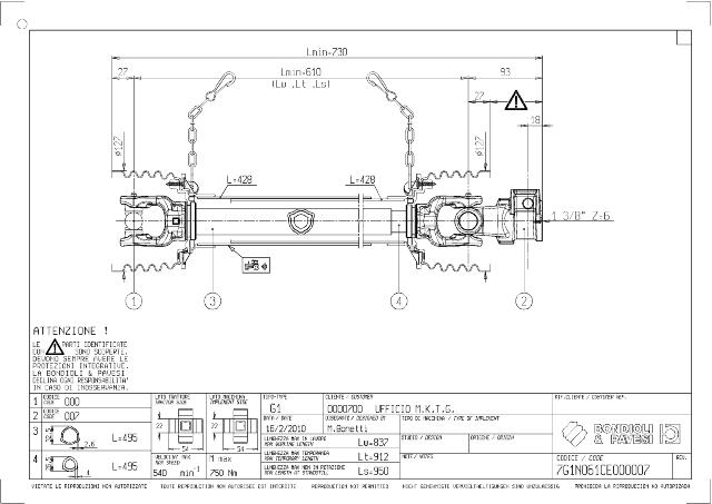 G1 Standard PTO Aksel 610mm - Kardankryds 1 3/8 Z6 Gaffel med snaplås