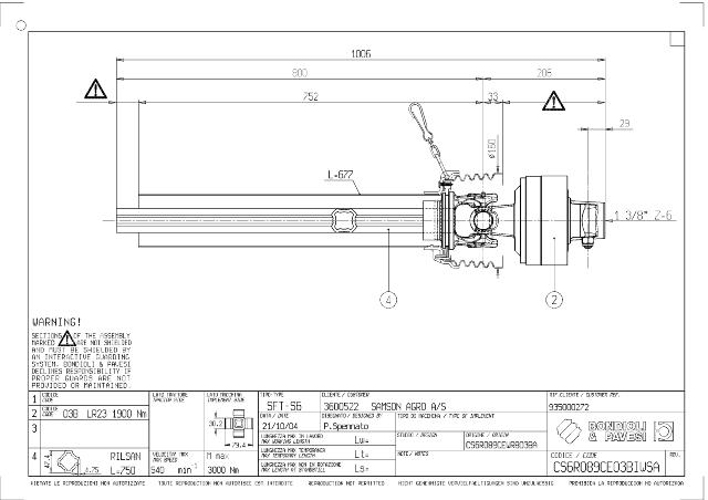 S6 Standard PTO Aksel indv. halvpart Lz: 890mm | 1 3/8 Z6 - LR23 - Automatkobling med kilebolt