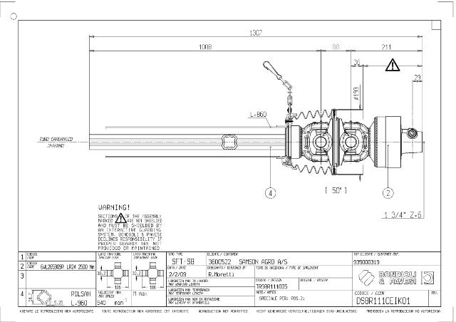 S8 50° Vidvinkel PTO Aksel indv. halvpart Lz: 1110mm | 1 3/4 Z6 - LR24 - Automatkobling med kilebolt