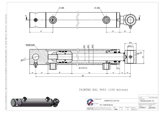 Dobbeltvirkende hydraulikcylinder 32/20 x 100 mm fastøje Ø16 mm