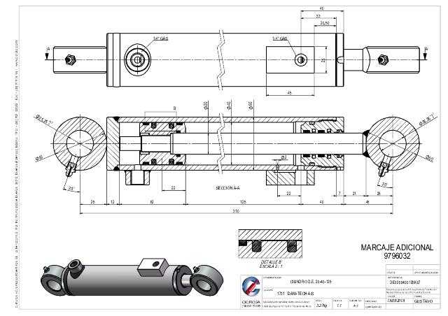 Dobbeltvirkende hydraulikcylinder 40/20 x 125 mm fastøje Ø25 mm