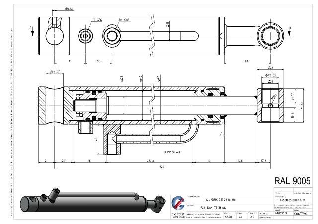 Cylinder l-min = 520 mm