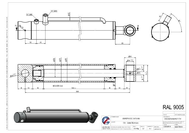 Cylinder l-min = 696 mm