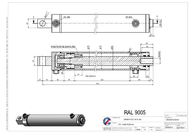 Cylinder l-min = 543 mm