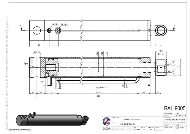 Cylinder l-min = 696 mm