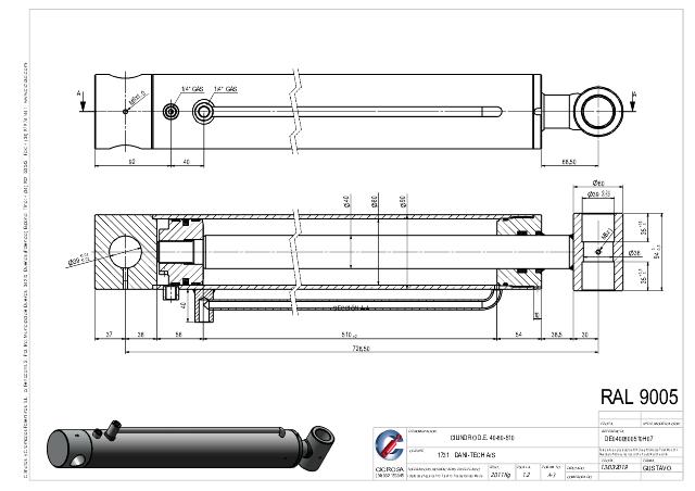 Cylinder l-min = 726,5 mm