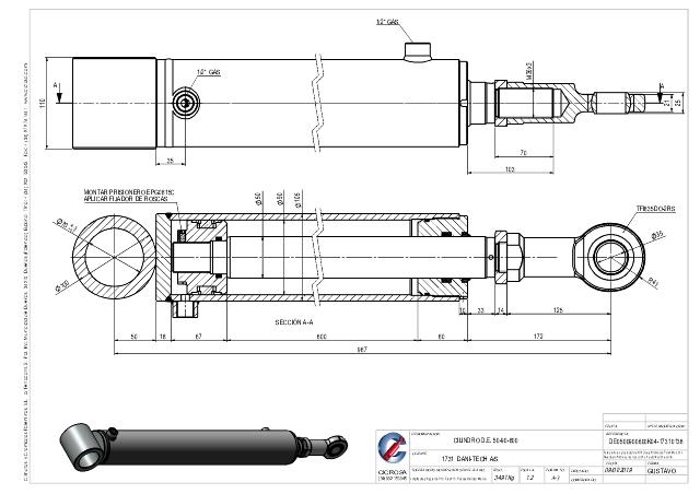 Cylinder l-min = 967 mm