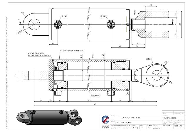 Dobbeltvirkende hydraulikcylinder 120/50 x 300 mm fastøje Ø50 mm