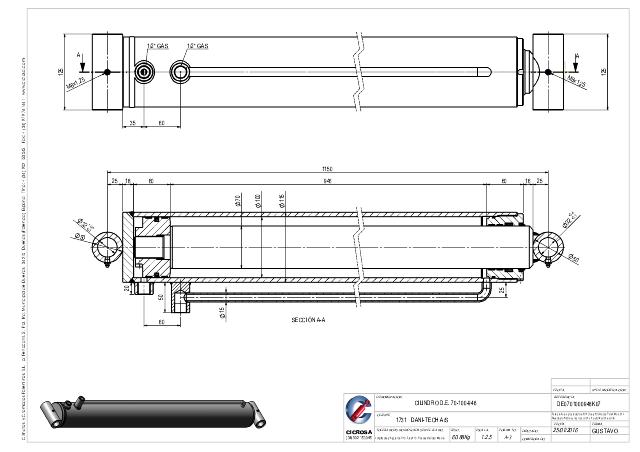 Dobbeltvirkende hydraulikcylinder 100/70 x 946 mm fastøje Ø32 mm