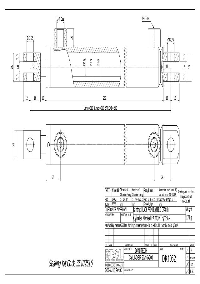 Dobbeltvirkende hydraulikcylinder 25/16 x 200 mm gaffel 10 mm