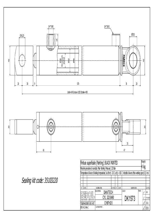 Cylinder Lmin = 645 mm