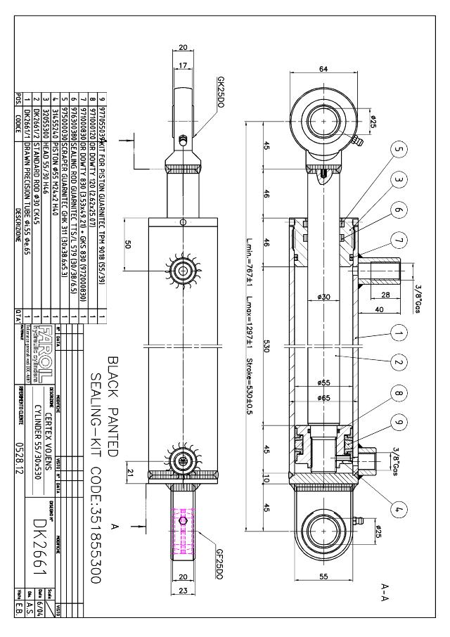 Cylinder L-min = 767 mm +/-1