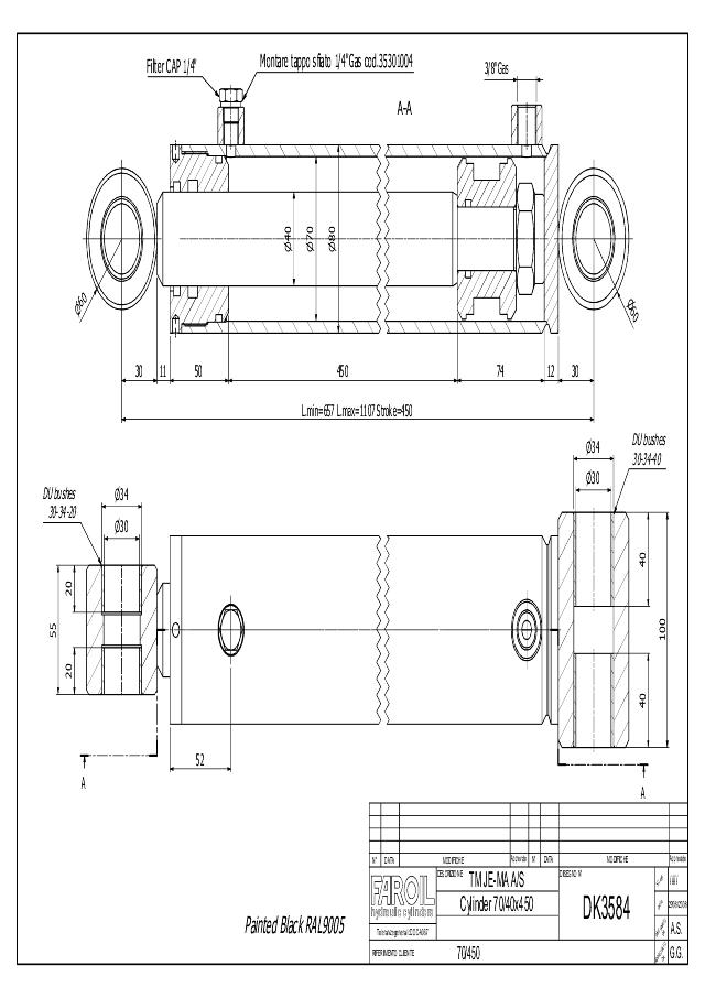 Cylinder Lmin 657 m/bøsninger