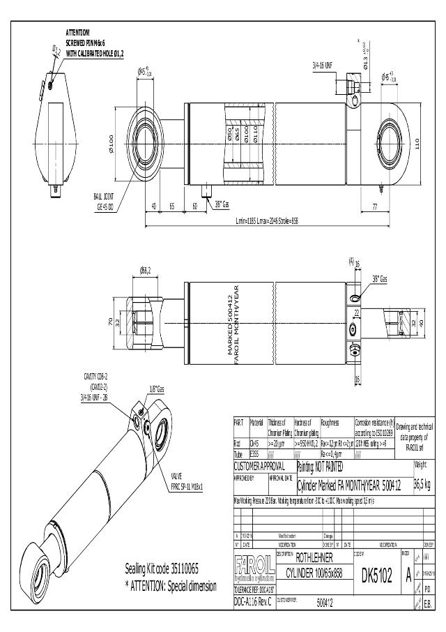 Cylinder Lmin = 1185 mm spec