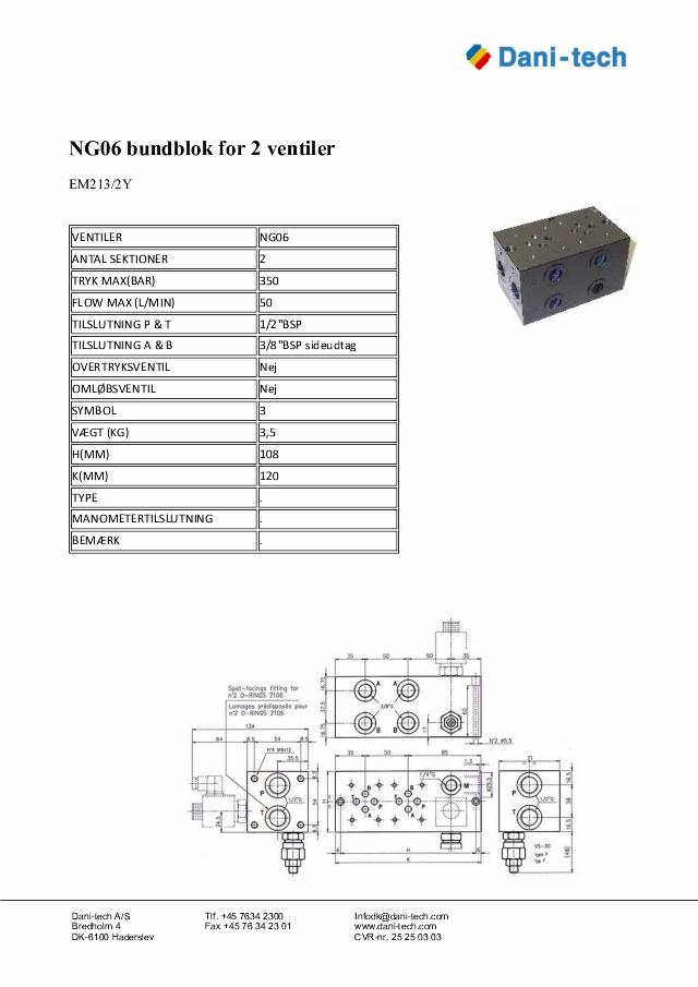 NG06 bundblok for 2 ventiler