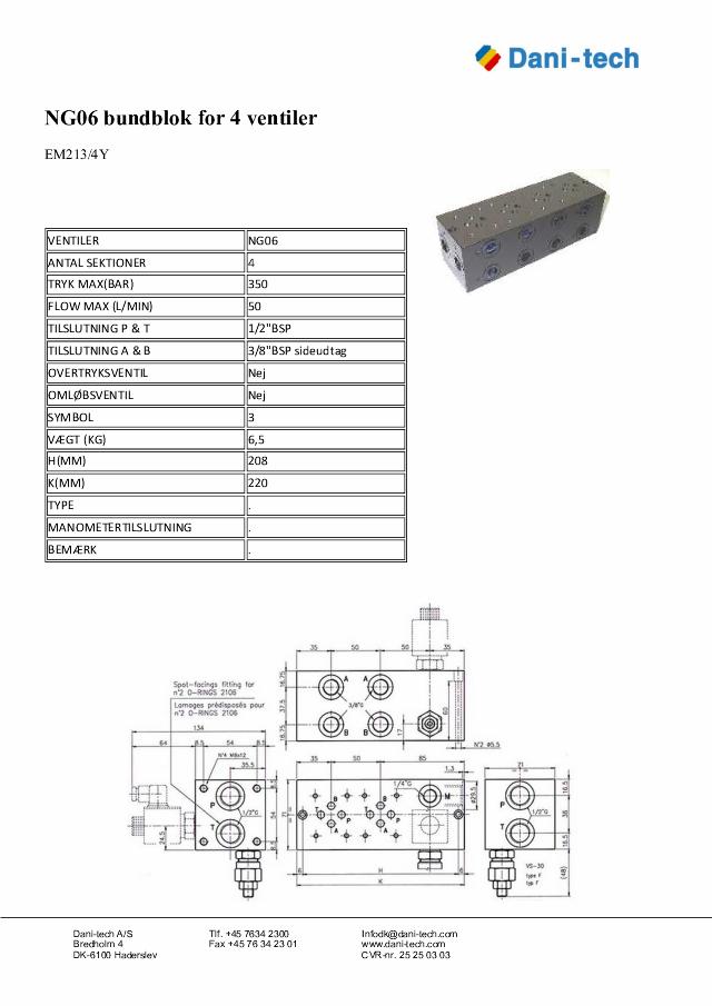 NG06 bundblok for 4 ventiler