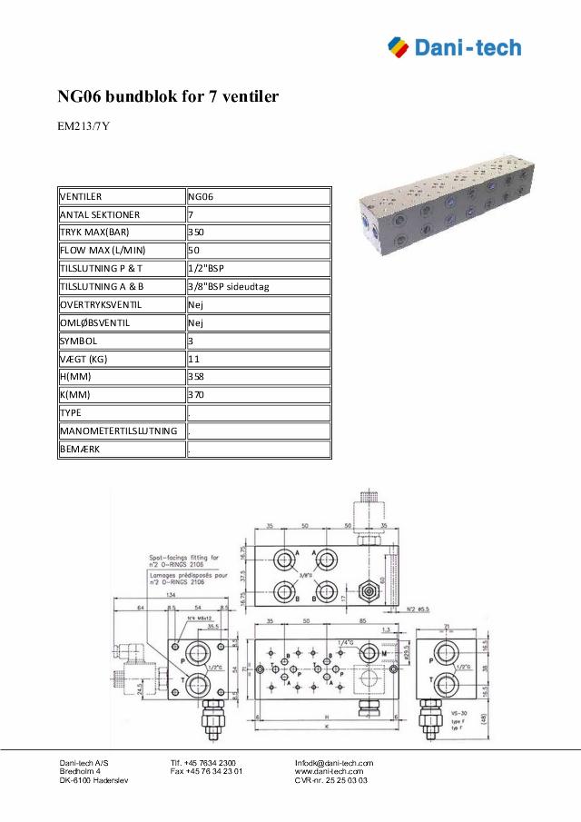 NG06 bundblok for 7 ventiler