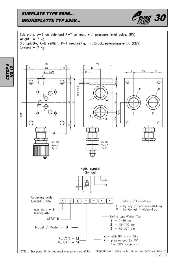 NG10 bundplade m. VM90-3F 200bar