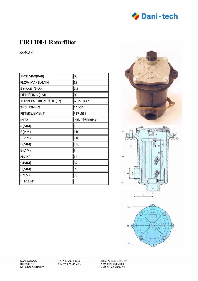 FIRT100/1 Returfilter