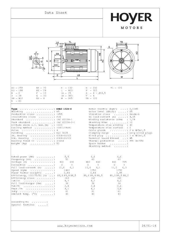Motor 5,5 kW 1460 S1 IE3