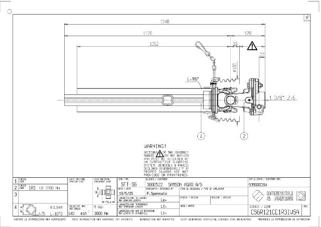 S6 Standard PTO Aksel indv. halvpart Lz: 1210mm | 1 3/8 Z6 - LB - Boltekobling med kilebolt