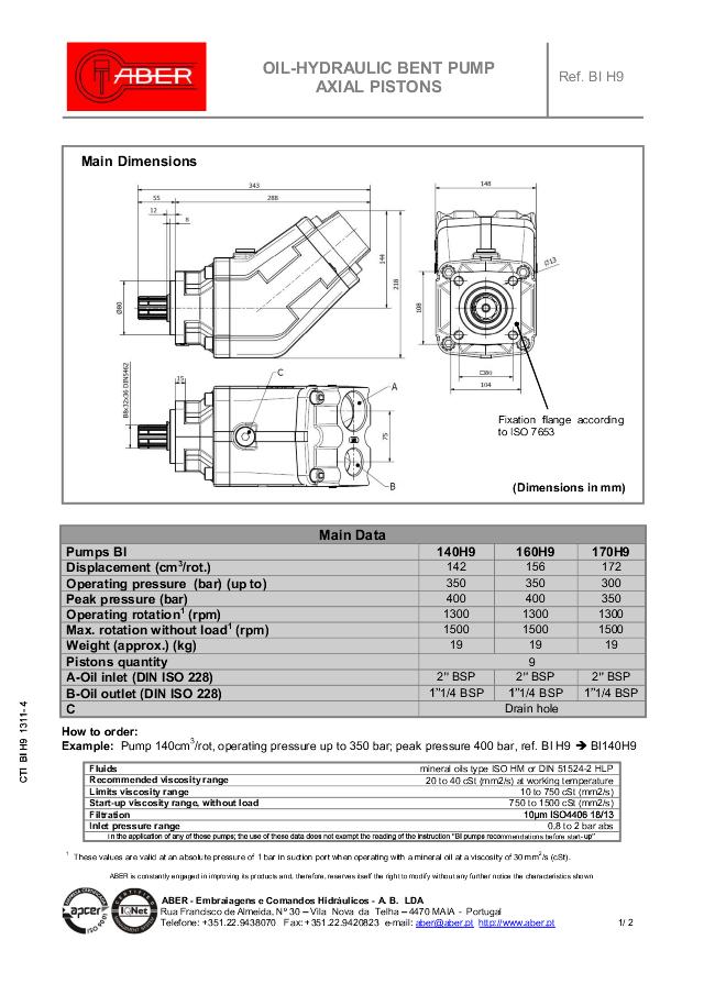 Bent Axis pumpe 170 cc Right