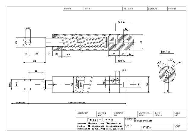 Bremsecylinder 40/25 x 80 mm m/returfjeder