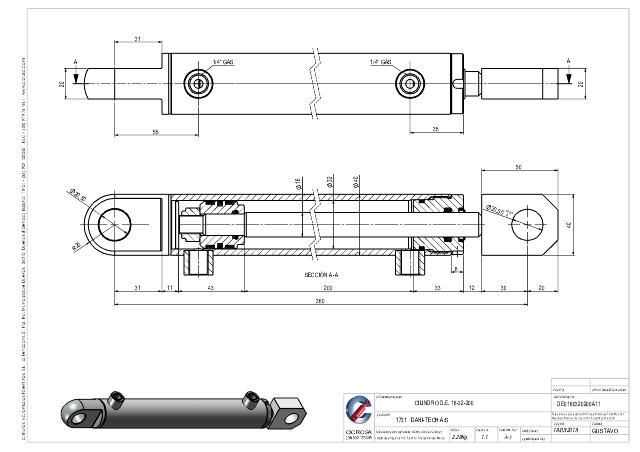 Dobbeltvirkende hydraulikcylinder 32/16 x 200 mm fastøje Ø20 mm