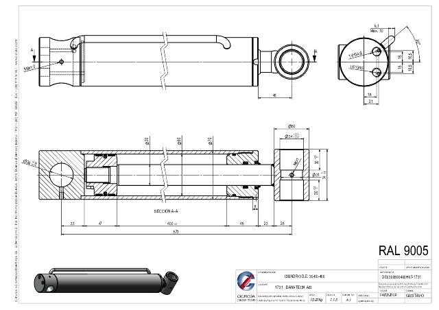 Cylinder l-min = 573 mm