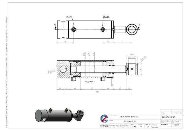 Dobbeltvirkende hydraulikcylinder 70/30 x 100 mm fastøje Ø30 mm