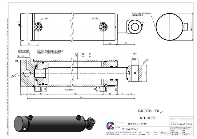 Dobbeltvirkende hydraulikcylinder 100/50 x 400 mm fastøje Ø30 mm