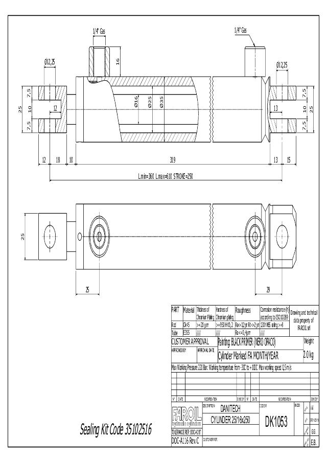 Dobbeltvirkende hydraulikcylinder 25/16 x 250 mm gaffel 10 mm