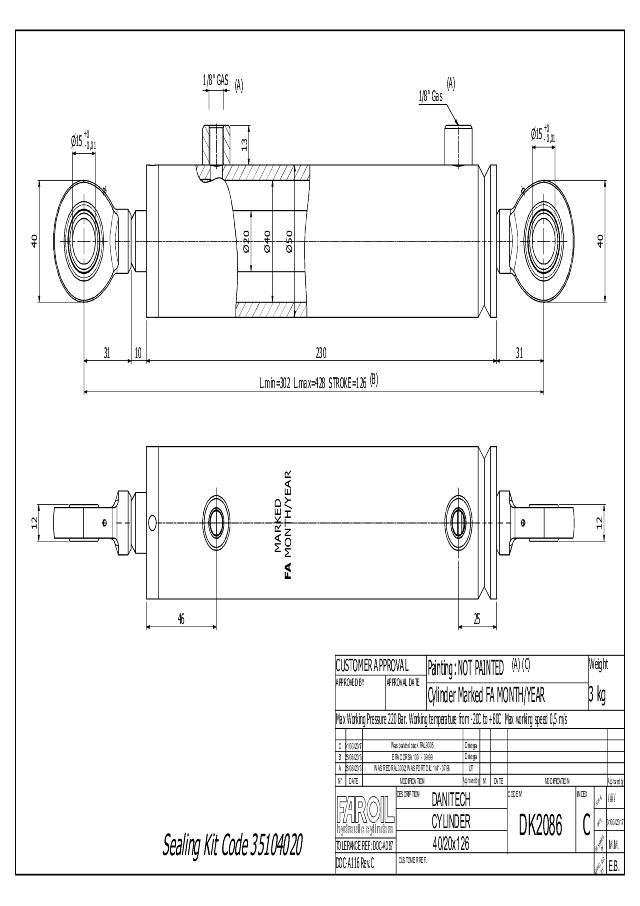 Cylinder  L min 302 mm