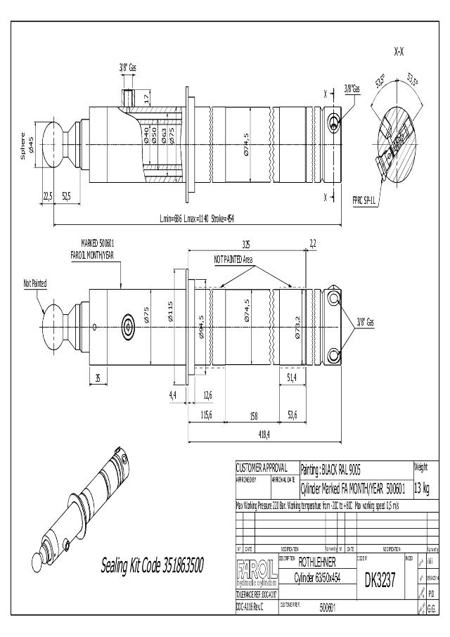 Cylinder l-min = 686 mm spec