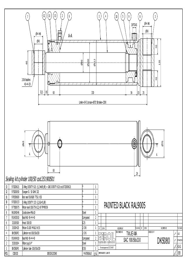 Cylinder l-min = 543 mm