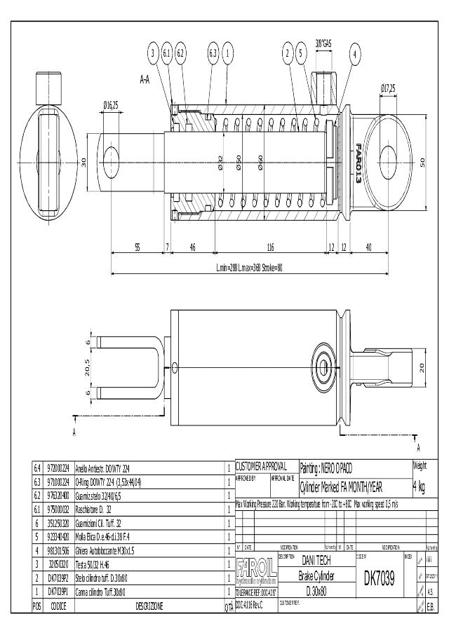 Bremsecylinder 50/32 x 80 mm m/returfjeder