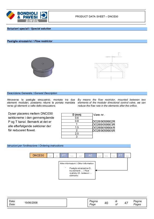 BW05/DNCE50 Flow restrictor 1,5mm