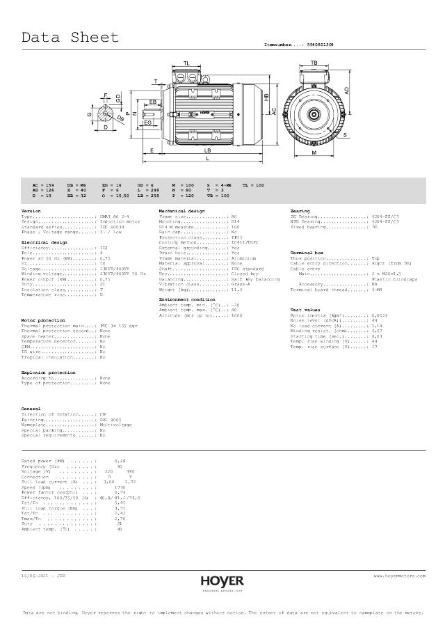 Motor 0,68 kW 1730 S1 IE3 KEMCO