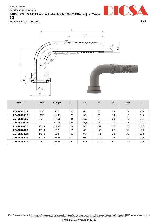 SAE 6000 Indstik Interlock 90° Flange - AISI 316L