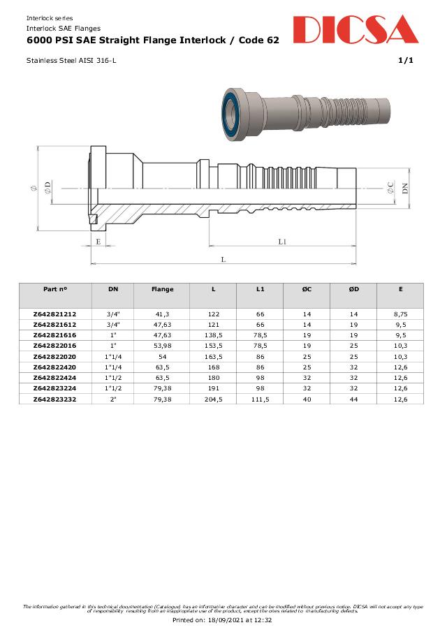 SAE 6000 Indstik Interlock Lige Flange - AISI 316L