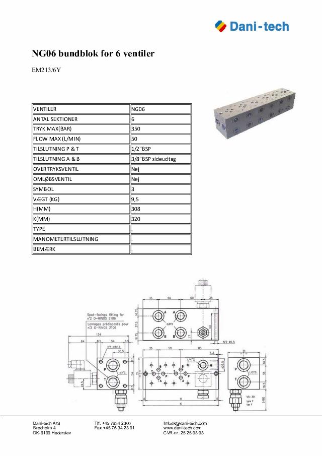 NG06 bundblok for 6 ventiler