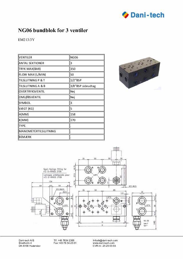 NG06 bundblok for 3 ventiler