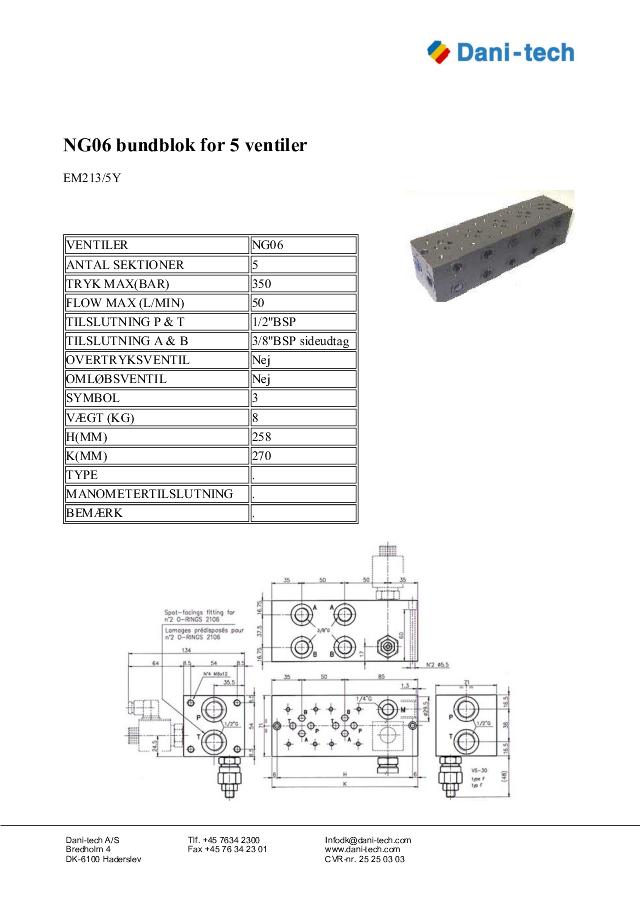 NG06 bundblok for 5 ventiler