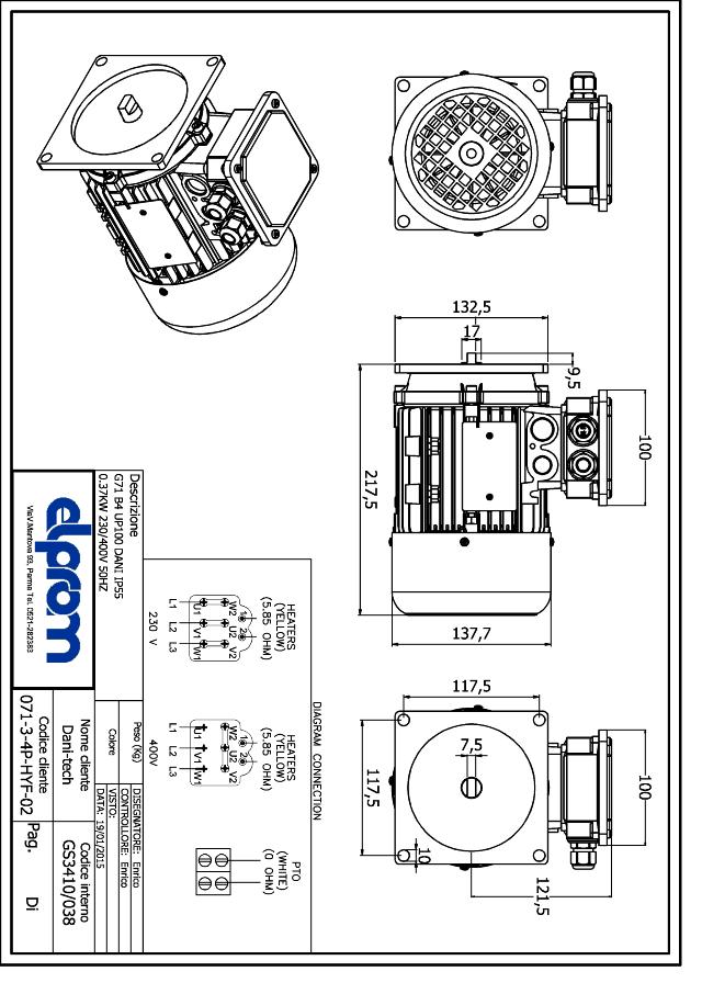 Motor 0,37 kW 1410 S3 PTO 8W space heater