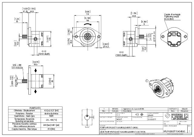 HPLPA2 Gr.2 4,5 cm³ Gear pump SAE B (2 huller), Splined SAE B 13T