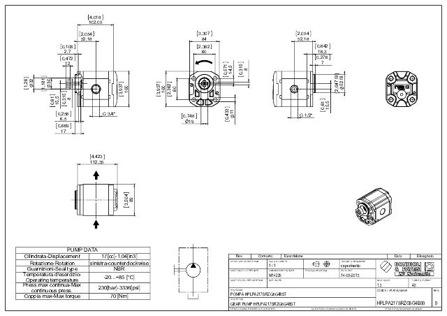 HPLPA2 Gr.2 17 cm³ Gear pump Tysk D52, kærv